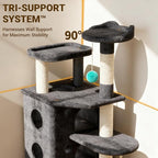 【Tank-Sturdy Tower】 PetDance Heavy Duty Cat Tree for Cats Fits Kittens to XL Maine Coons, Cat Tower with Scratching Posts, Cat Climber with 3 Spacious Hideaway, Dark Gray