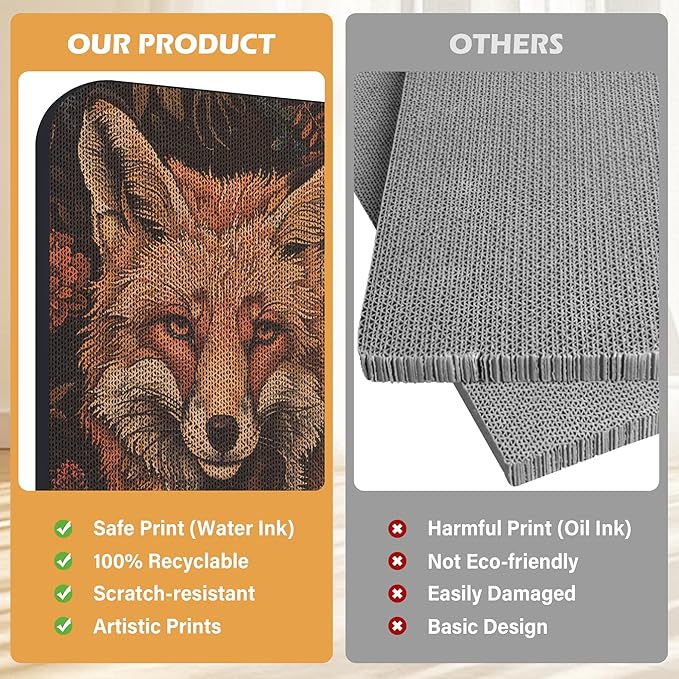 Art Cat Scratcher, Wall-Mountable Cat Scratching Board, Cat Wall Scratcher 16.7x11x1 Inch Cat Scratch Pad and Cat Scratchers for Indoor Cats Toy Furniture Protector(Fox)