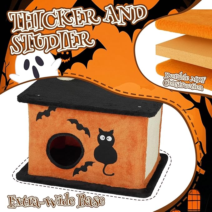 Outvita Halloween Cat Tree, 33" Cat Tower with Spacious Cat Condo, Gothic Scratching Posts, Large Platform, Cat Activities Furniture, Orange & Black