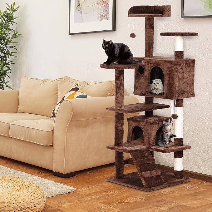 54-Inch Cat Tree Multi-Level Condo Tower Bed Furniture Kitten Play House with Scratching Posts