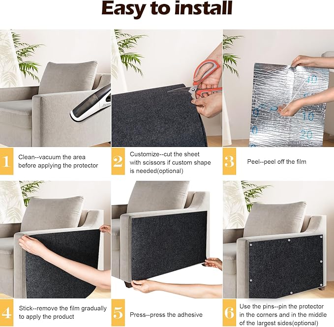 Cat Scratch Mat - 78.74"x15.74" Self-Adhesive Anti Scratching Pad for Couch, Trimmable DIY Cat Sofa Furniture Wall Cat Tower Protector, Replacement Pads for Pet Couch Protector from Claws Dark Gray