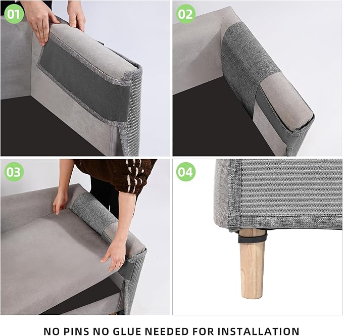 Cat Scratch Couch Protector,23.6" L*19.6" W Scratching Furniture Protector Pad,Cat Scratch Sofa Arm Sheild with Grey Natural Sisal for Protecting Couch Sofa Chair Furniture (Grey/Left Hand)