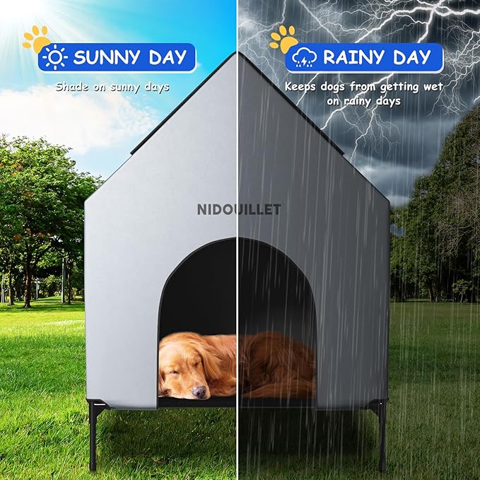 36" Dog House for Outdoor Indoor, Large Dog Houses Weatherproof 600D PVC with 7.9" H Textilene Elevated Dog Bed Breathable, Easy to Clean, Dog House Max 160lbs