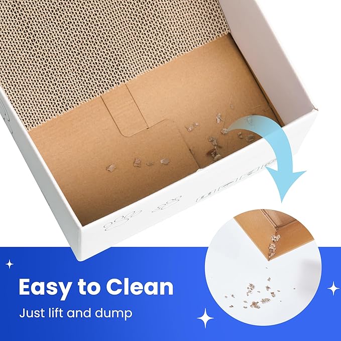 5-Pack Double-Sided Cat Scratchers with Box & Fish Toy - Reversible Cat Scratch Pad for Indoor Cats, Durable Corrugated Cardboard Cat Scratcher for Cats to Rest and Play, Furniture Protector