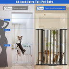 55 Inch Extra Tall Pet Gate for Cats,29.92"-48" Adjustable Wide Dog Gates,Pressure Mounted Walk Through Tall Pets Gate for Doorways,Hallway,Stairs(Black)