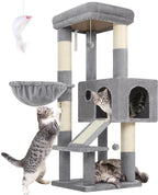 Globlazer Extra Thick Scratching Posts Tower Sturdy 50-inch Corner Cat Tree Tower for Indoor Cats, Cat Tower for Adult Cats with Scratching Board, Kitty Condo, Basket, S50, Light Gray