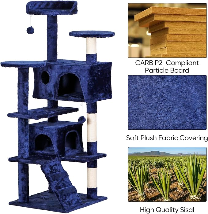 54-Inch Cat Tree Multi-Level Condo Tower Bed Furniture Kitten Play House with Scratching Posts