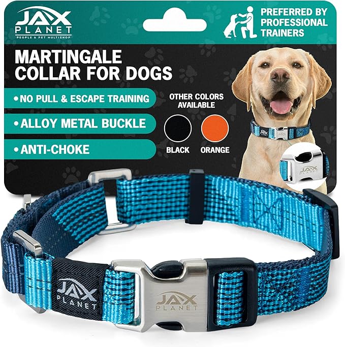 Blue Martingale Collar for Dogs - Heavy Duty Nylon Pet Collars for Escape-Free, No Pull Training & Walking with Alloy Metal Release Buckle & Reflective D Ring, One Time Adjustment, Safe & Secure, XL