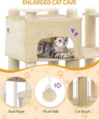 Cat Tree, 78.7" XXL Cat Tree with 10 Scratching Posts, 2 Caves, 2 Hammocks, Large Platform, Cat Brushes, Basket, Heavy Duty Cat Tree for Maine Coons, Large Cats, Beige MS20018YL