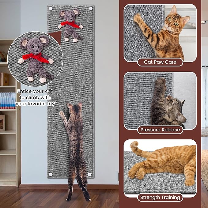 59" x 15.7" Thickened Cat Wall Climbing Carpet Large Cat Scratcher Mat Carpet with 5 Pcs Fixed Nails Wall Furniture Scratching Post Couch Sofa Protector