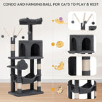 YITAHOME 44in Multi-Level Cat Tree for Indoor Kittens, Cat Furniture with Scratch Posts, Window Padded Plush Perch, Comfortable Hammock, and Interactive Pompoms, Dark Gray