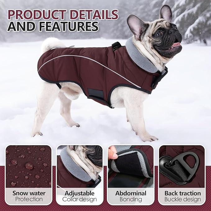 Dog Coats for Medium Large Dogs, Winter Puffer Jacket Waterproof, Warm Fleece Dog Vest with D-Ring, Drawstring & 2 Hidden Elastic Bands, Quilting Large Pet Warm Jackets for Cold Weather