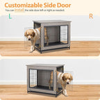 Shintenchi Dog Crate Furniture, Double-Doors Kennel Indoor with Removable Tray, End Table Dog House for Small Breed, 27.2" L, Grey