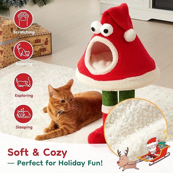 Cat Tree Tower for Indoor Cats, Multi-Functional Cute Cat Tree with Scratching Posts and Cozy Cat Bed, Small to Large Cat Tower, Red