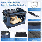 Soft Small Dog Crate - 24 inch Portable Travel Puppy Crate for Small Pets or 2 Cats, Collapsible Pet Carrier with 4 Mesh Doors, Car Kennel for Dogs with Handle for Indoor and Outdoor, Bule