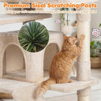 Tangkula Cat Tree Tower, 52 Inch Multi-Level Cat Tower with Sisal Scratching Posts, Cushioned Top Perch, Large Dual Condos & Ladder, 2 Hanging Balls, Jumping Platforms for Indoor Cats (Beige)