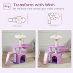 PETEPELA Flower Cat Tree for Indoor Cats, 32'' Small Cat Tower Cat Condo with Sisal Scratching Ramp, Cozy Hammock and Removable Flower Bed Perch for Kittens, Purple