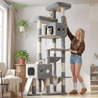 Globlazer Multi-Level Extra Large Tall Cat Tower 83 inch Sturdy Heavy Duty Cat Tree for Indoor Large Adult Cats Kittens with 2 Cat Condo, 8 Scratching Post, 2 Hammock, S83G, Light Grey