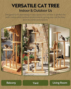 60" Tall Outdoor Cat Tree, Cat Tower Weatherproof for Patio, Garden, Balcony, Durable 4-Tier Natural Wood w/Scratching Posts for Multiple Cats,Outside&Indoor Adult Cats and Kittens Play, Climbing