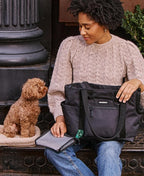 Cleverpup Transit Tote Dog Carrier for Small Dogs up to 8 lbs, 16x11x8 Soft-Sided 4-Pc Set with Waterproof Base, Plush Insert, Food Pouch, Mesh Head Opening - Small, Graphite Graphite