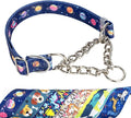 Martingale Dog Collar with Chain,Blue Space Pattern No-Pull Dog Collar - Adjustable Training Collar with Chain & Safe Control for Medium, Large & XL Dogs (Large)