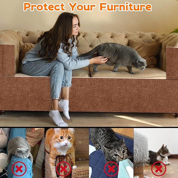 Cat Scratching Mat, Self-Adhesive Cat Scratching Carpet, Trimmable at Scratch Furniture Protector for Cat Tree Shelves, Cat Scratching Post Couch Protector (2PCS, Brown)