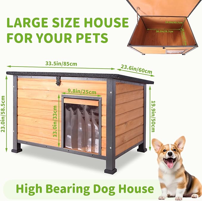Dog House Outdoor Weatherproof, Sturdy Large Breed Doghouse Anti-Chewing Iron Frames Wood Houses, Dog Shelter for Indoor Puppies, Cats