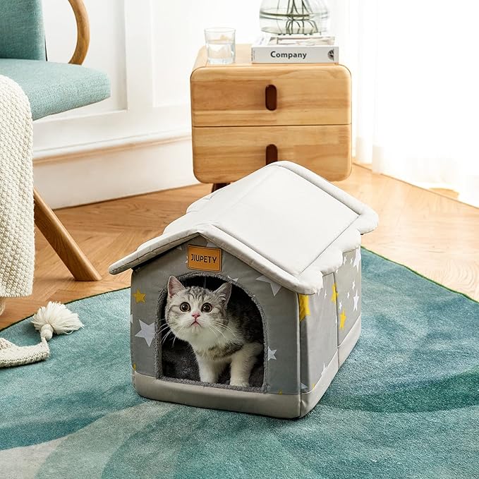 Jiupety Dog House Indoor, S Size Indoor Dog House for Small Dogs and Cats, Warm Cave Sleeping Nest Bed for Cats and Dogs, Gray
