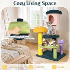 NUNU LAB Mushroom Cat Tree, Multi-Level Cat Tower, Mushroom Cat Scratching Post, Cute Cat Tower, with Cat Scratching Post, Cat Bed & Interactive Balls, for Indoor Cats (C-067, 26.8 * 22.8 * 55.1)
