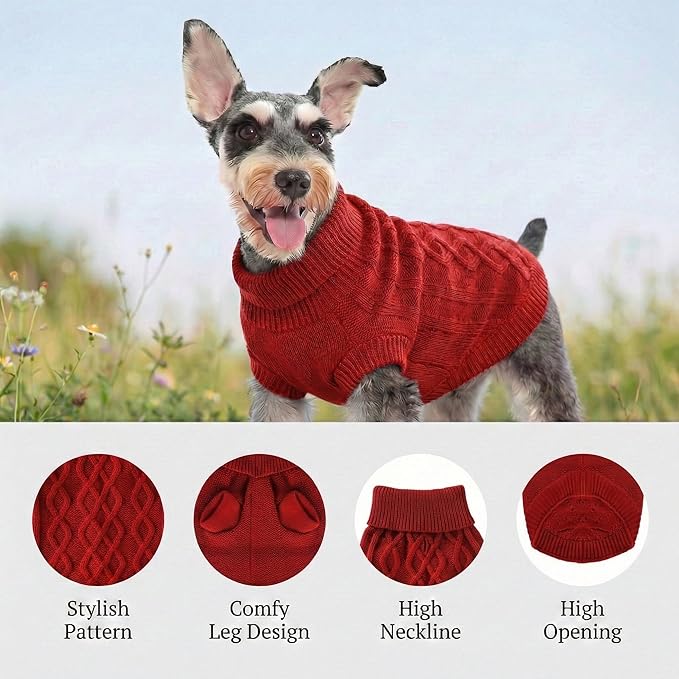Warm Dog Valentines Sweaters, Pet Clothes Knitwear Dog Pullover for Poodle, West Highland, Pomeranian Puppy (Red S)