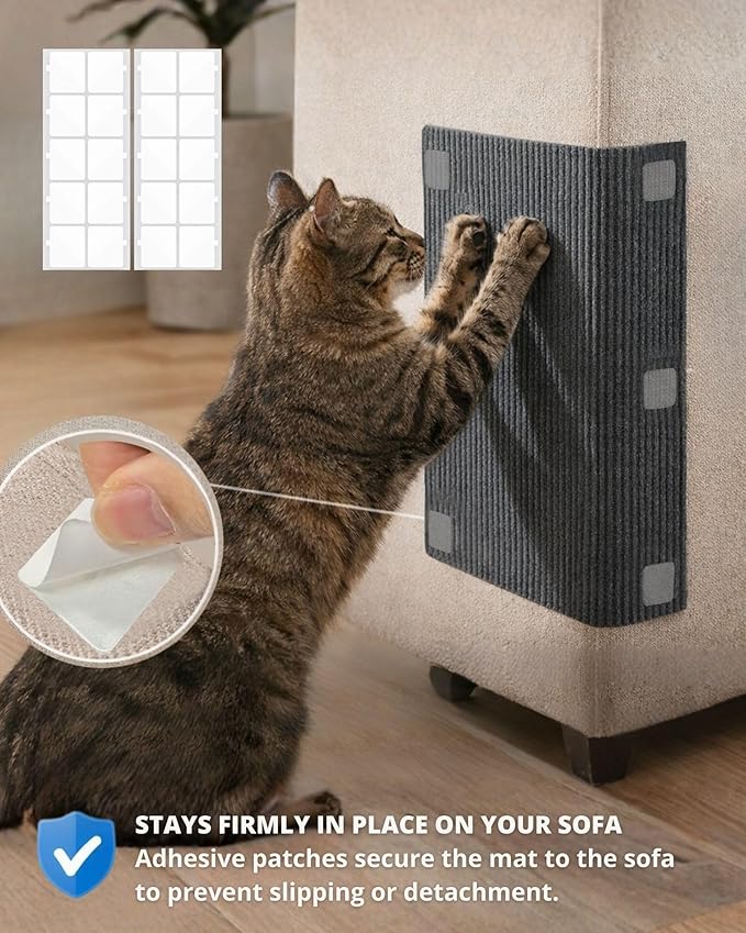Trimmable Self-Adhesive Cat Scratch Mat, DIY Climb Scratcher for Cat Tower, Couch, and Furniture Protector, Replacement Pads (Dark Grey, 23.6''x11.8'', 3-Pack)
