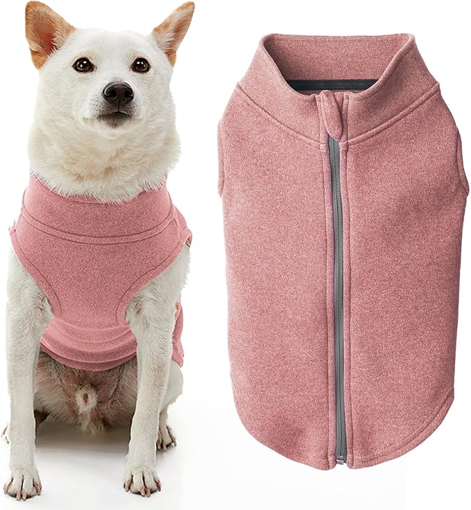 Gooby Zip Up Microfiber Fleece Dog Sweater - Pink, Medium - Warm Double Layered Soft Microfiber Fleece Step-in Dog Jacket for Small to Medium Dogs