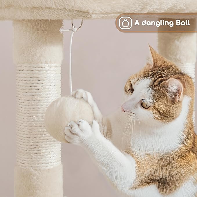 Yaheetech Cat Tree, 42in Play Tower for Indoor Cats, Kitten House with Large Perch & Scratching Posts & Cozy Condo & Scratching Ramp, Cat Furniture Activity Center, Beige