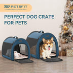PETSFIT Collapsible Dog Crate, Dog Travel Crate - 26.5 Inch Lightweight, Roomy, Easy to Set Up, Portable Pop Up Dog Carrier with Thick Mat, Sturdy Soft Sided Dog Crate, Navy Blue