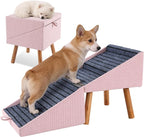 17.13" H Dog Stairs for Small Dogs, 2-in-1 Pet Steps & Ottoman - Foldable Dog Stairs for Couch, Non-Slip Wooden Pet Stairs for Puppy Senior Injured Dogs