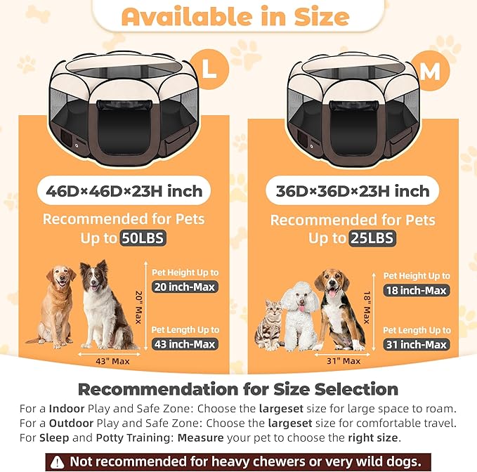 Dog Playpen 45", HOMAGICO Pet Playpen for Indoor Cats Enclosed, Portable Dog Cage Outdoor Tent Crate with Carrying Case, Water-Resistant and Removable Shade Cover,Brown