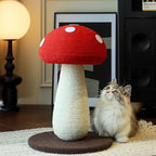 Happy & Polly Mushroom Cat Scratcher Toy, Red and White, Floor Mount, Modern Style, for Indoor Climbing (Red, Large)