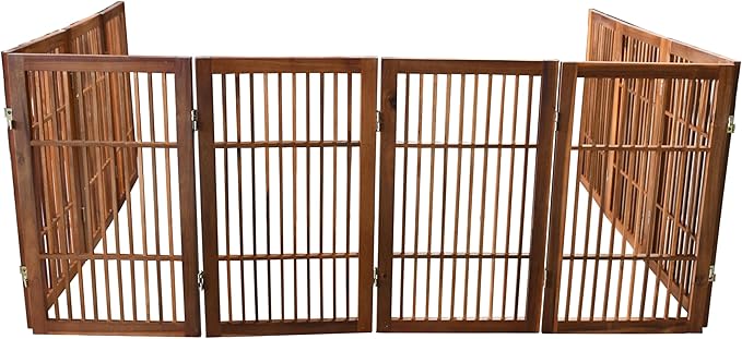 Urnporium Pet Dog Gate Freestanding, Strong Durable Folding Wooden Fence, Portable Acacia Hardwood Safety Barrier for Indoor & Outdoor Use (Brown Pet Gate, 10 Panel 30" Tall)