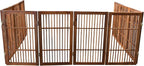 Urnporium Pet Dog Gate Freestanding, Strong Durable Folding Wooden Fence, Portable Acacia Hardwood Safety Barrier for Indoor & Outdoor Use (Brown Pet Gate, 10 Panel 30" Tall)