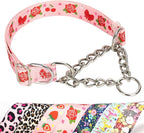 No-Pull Martingale Dog Collar with Chain, Reflective Adjustable Training Collar with Rose Flower Design for Medium, Large, XL Dogs(Medium)