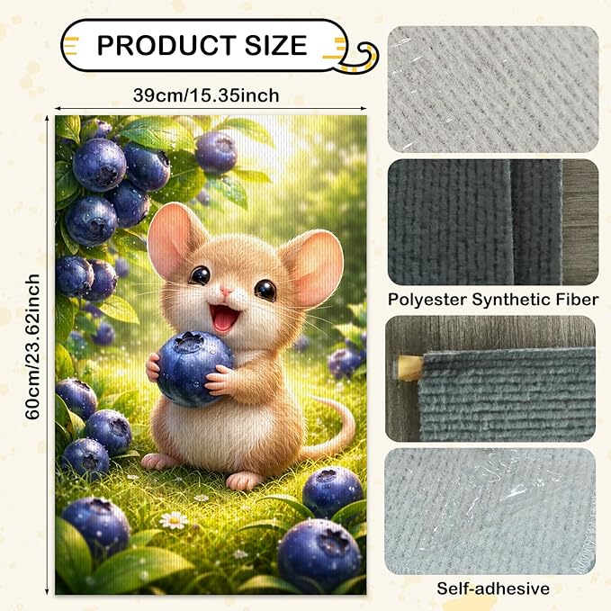 Nuxovilar Cat Scratch Pad 15.3x23.6 Inches Polyester Synthetic Fiber, Cute Mouse & Blueberries Print, wall cat Scratcher, Scratching mat, Home Decor, Kitchen, Pantry (2pcs)