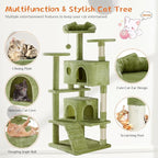 Sweetcrispy 54 Inch Cat Tree Tower, Multi-Level with Cat Scratching Post, Indoor Cat Condo with Climbing Ladder, Plush Toy, Play House for Cat, Green