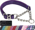 Reflective Martingale Dog Collar，Trainer Approved Limited Slip Collar with Chain Heavy Duty D-Ring Adjustable for Gentle & Effective Medium Large XL XXL Dogs （Purple XXL）