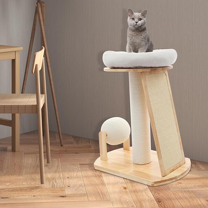 Multifunctional Cat Tree, Wooden Cat Tree Tower with Space Capsule and Scratcher, Cats Climbing Tower Set for Cats Climbing, Scratching, Sleeping, Exercising (Style 01)