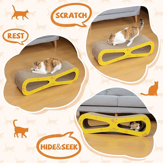 COZIWOW Infinity Cat Scratcher Lounge Bed, Cardboard Cat Scratching Pad Board, Durable Cat Scratch Furniture Protector for Indoor Cats Kittens, Yellow