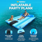 SOLSTICE Party Plank 6-8 Person Rise Inflatable Dock, Floating Water Raft Platform, 10ft x 8ft - Outdoor Fun for Lake, River, Swimming Pool & Beach, Includes Backrests, Threaded Ports, & Carry Bag