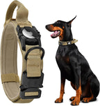 Tactical AirTag Dog Collar - Heavy Duty, Adjustable GPS Collar Compatible with Apple AirTag, with Holder & Control Handle for Medium/Large Dogs [ Brown, M ]