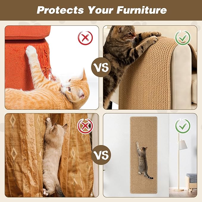 FHTONGE 39.4x15.8 Thickened Cat Wall Climbing Carpet with 16 Fixed Nails, Extra Large Tall Cat Scratch Pad for Wall, Wall Mounted Climbing Cat Scratcher for Furniture Couch Sofa Protector(Camel)