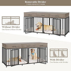 HOSTACK Double Dog Crates Furniture, 71" Wide Indoor Dog Kennel with 3 Drawers, Farmhouse Dog Cage for 2 Large/Medium Dogs, Heavy Duty Dog Crate with Removable Divider, Wooden Pet House, Ash Grey