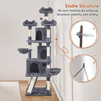 Yaheetech 76.5in Multi-Level Large Cat Tree, Big Cat Tower with 3 Condos, Cozy Plush Perches, 9 Sisal Scratching Posts and Ladder, Activity Center for Large Kitties, Dark Gray
